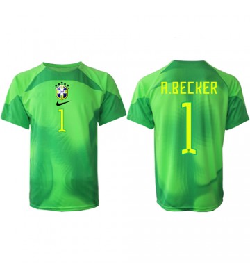 Brazylia Alisson Becker #1 Bramkarskie Koszulka Wyjazdowych MŚ 2022 Krótki Rękaw